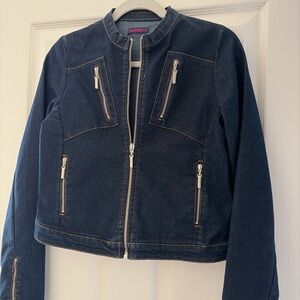 Women's Dark Blue Denim Jacket with Silver Accents